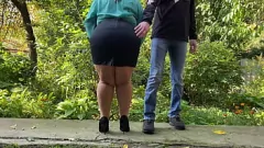 play Chubby MILF Pissing in Public While Wearing High Heels and Mini-Skirt