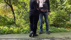 play BBW MILF Elena Can't Resist Licking and Stroking Big Cock Outside