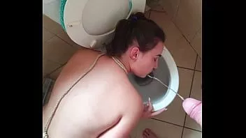 Play Bitch on leash gets piss | slapped | spit in her face and fucked with her head in the toilet.